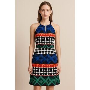 Trina Turk Silk Geometric Print Dress Multicolor Lined Sleeveless Size 2 XS/S